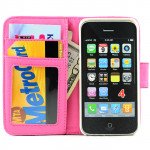 Wholesale iPhone 4S / 4 Chocolate Flip Leather Wallet Case with Stand (Hot Pink)